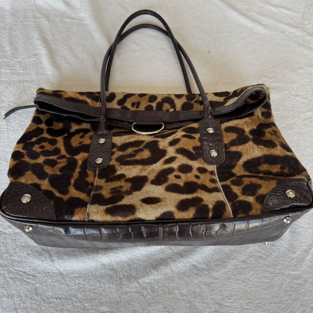 Maurizio Taiuti GENUINE LEATHER COWHIDE CALF HAIR Tote Handbag MADE IN ITALY